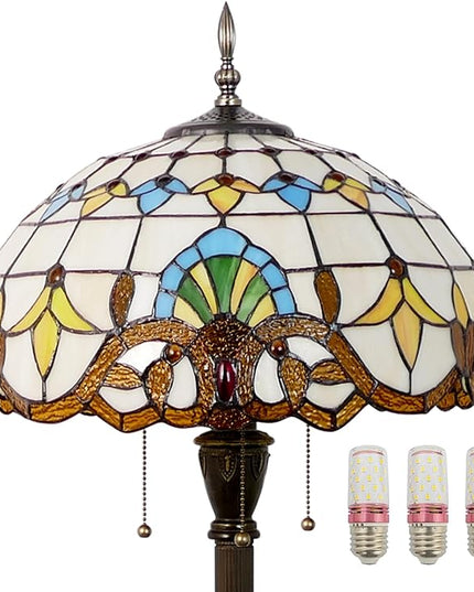 Tiffany Floor Lamp 3 Lights Baroque Stained Glass Standing Reading Light Antique Pole Corner Lamp for Living Room Bedroom Home Office,15.74 inch - LeafyLoom