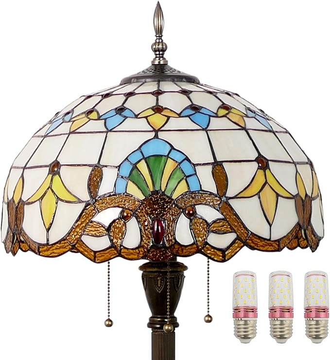 Tiffany Floor Lamp 3 Lights Baroque Stained Glass Standing Reading Light Antique Pole Corner Lamp for Living Room Bedroom Home Office,15.74 inch - LeafyLoom