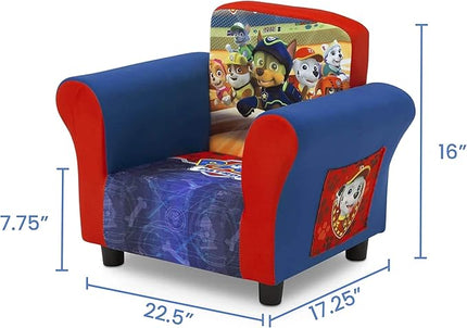 Delta Children Upholstered Chair with PAW Patrol Graphics, Wood Frame, Plush Foam Padding, Side Pockets, for Toddlers and Kids - LeafyLoom