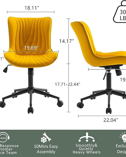 YOUTASTE Office Chair Modern Armless Desk Chair, Height Adjustable Swivel Rocking Computer Task Chair, Faux Leather Sewing Chairs with Wheels, Stylish Lounge Vanity Chair,Yellow - LeafyLoom