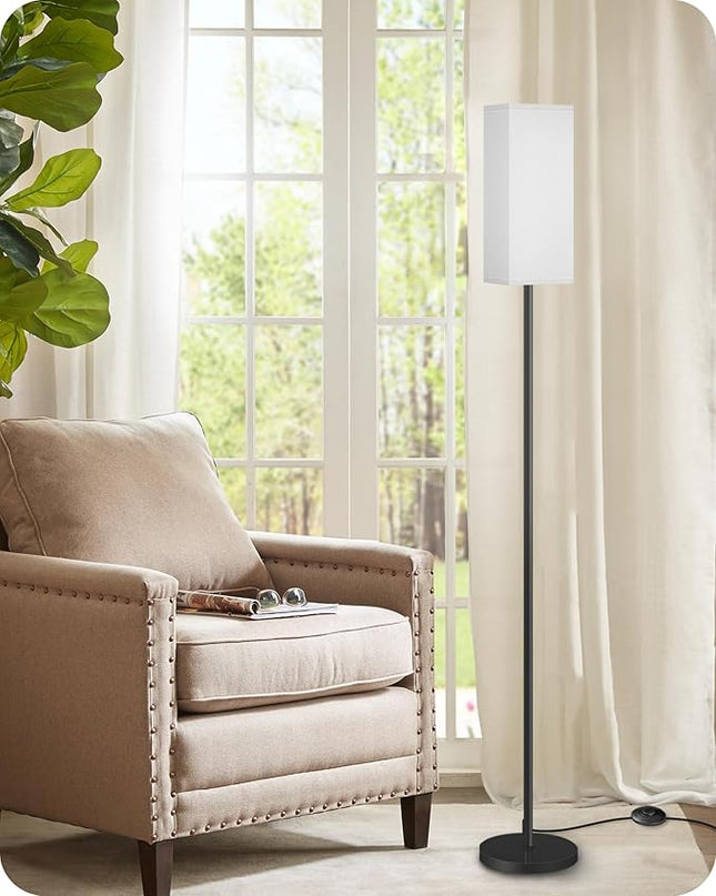 Floor Lamp, Pole Lamp with Foot Switch, Modern Standing Lamp Lampshade, Minimalist Freestanding Lamp (Bulb Not Included), for Living Room, Bedroom Office FCC Listed, Black and White CW07LD05 - LeafyLoom