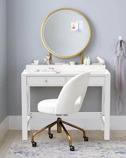 ChooChoo Computer Desk Study for Home Office, Modern Simple 40 Inches White Desk with Drawers, Makeup Vanity Console Table - LeafyLoom