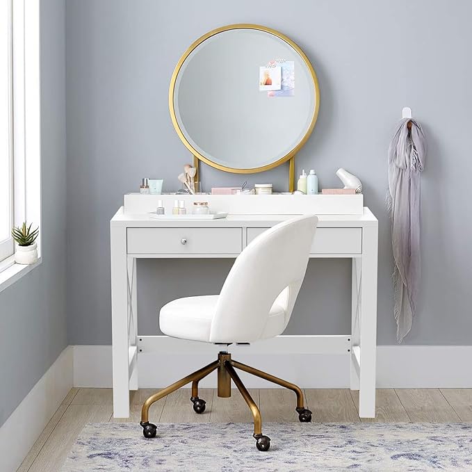 ChooChoo Computer Desk Study for Home Office, Modern Simple 40 Inches White Desk with Drawers, Makeup Vanity Console Table - LeafyLoom