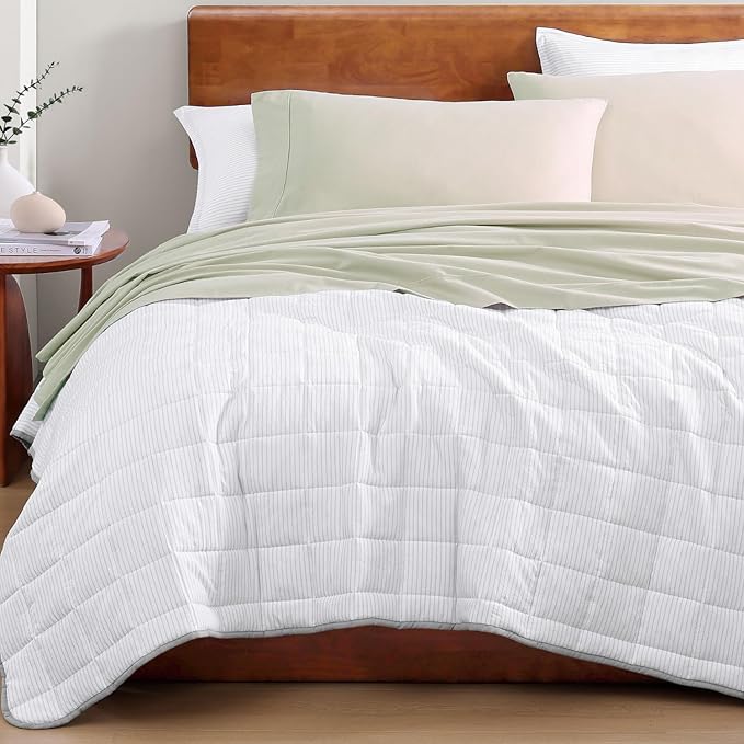 LANE LINEN 100% Organic Cotton Twin Sheets, 3Pc Twin Size Sheets, Breathable Twin Size Sheets for Boys, Luxury Hotel Sheets, 15" Deep Twin Size Fitted Sheet, Percale Weave - Mineral - LeafyLoom