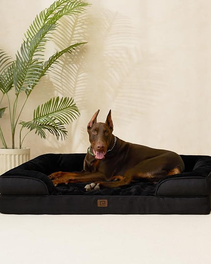 EHEYCIGA Orthopedic Dog Beds for Large Dogs, Waterproof Memory Foam Large Dog Bed with Sides, Non-Slip Bottom and Egg-Crate Foam Large Dog Couch Bed with Washable Removable Cover, Black EHEYCIGA
