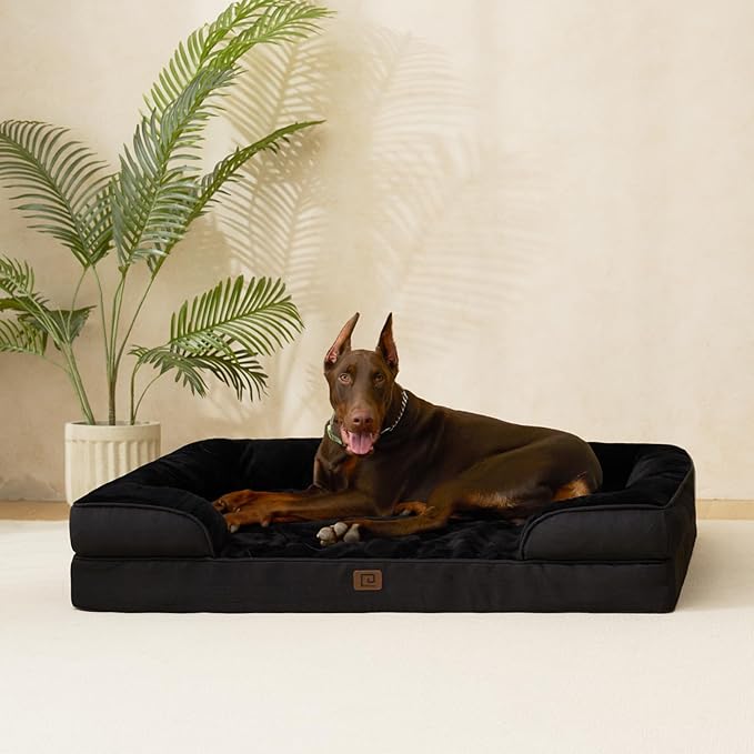 EHEYCIGA Orthopedic Dog Beds for Extra Large Dogs, Waterproof Memory Foam XXL Dog Bed with Sides, Non-Slip Bottom and Egg-Crate Foam Big Dog Couch Bed with Washable Removable Cover, Black EHEYCIGA