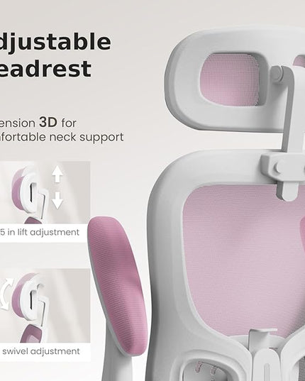 Ergonomic Office Chair, High Back Home Desk Chair with Adjustable Lumbar Support and Headrest, Breathable Mesh Swivel Task Chair, White Executive Computer Chair, 1 Pack - LeafyLoom