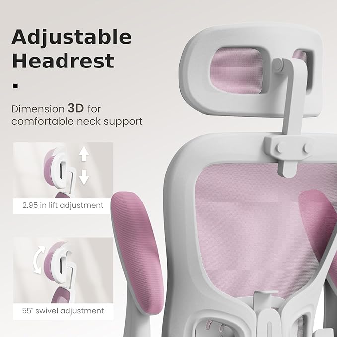 Ergonomic Office Chair, High Back Home Desk Chair with Adjustable Lumbar Support and Headrest, Breathable Mesh Swivel Task Chair, White Executive Computer Chair, 1 Pack - LeafyLoom