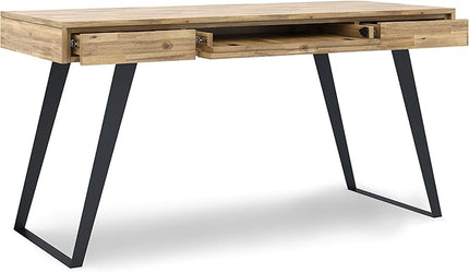 SIMPLIHOME Lowry SOLID WOOD and Metal Modern Industrial 54 inch Wide Home Office Desk, Writing Table, Workstation, Study Table Furniture in Distressed Golden Wheat with 2 Drawers - LeafyLoom