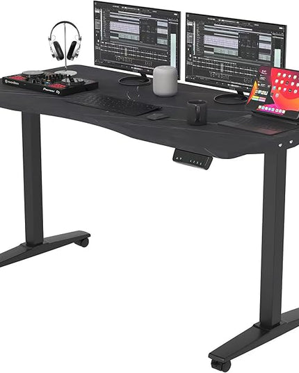 Monomi Height Adjustable Electric Standing Desk, 55 x 28 Inches Stand up Desk, Sit Stand Home Office Computer Desk(Black Frame+Marble Black Top) - LeafyLoom
