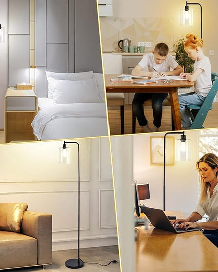 Litake Industrial Floor Lamp, Dimmable Modern Standing Lamp with Clear Glass Shade, Black Tall Lamp with Remote & Foot Control, LED Bright Corner Lamp with 6W Bulb for Living Room Bedroom Office - LeafyLoom