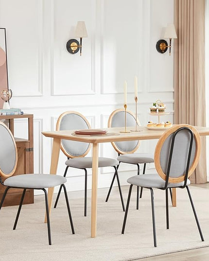 Linen Kitchen Dining Chairs Set of 2 Upholstered Round Back Mid Century Dining Chair for Dining Room Chairs Wood Modern Industrial Metal Dining Chair Indoor - LeafyLoom