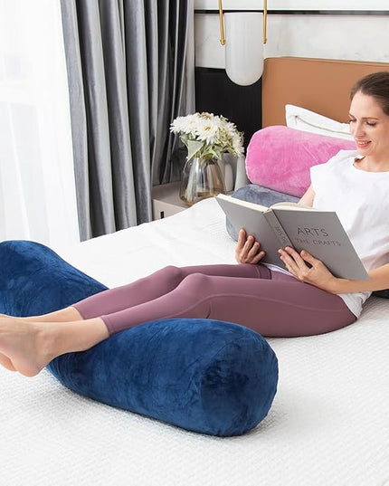 Body Pillow, Memory Foam Round Body Pillows for Adults, Firm Long Bolster Pillow for Bed, Cylinder Tube Roll Pillow with Velvet Cover, 47x7.87 Inches, Navy Blue - LeafyLoom
