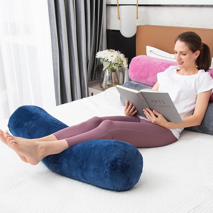 Body Pillow, Memory Foam Round Body Pillows for Adults, Firm Long Bolster Pillow for Bed, Cylinder Tube Roll Pillow with Velvet Cover, 47x7.87 Inches, Navy Blue - LeafyLoom