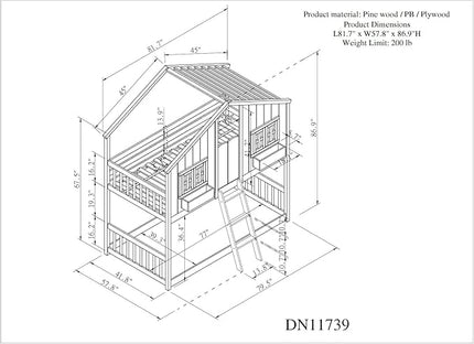 Twin Size House Bunk Bed with Roof, Door, Window and Small Box, Wooden Low Bunkbed Frame with Safety Guardrails and Ladder, for Kids Teens Bedroom, Twin Over Twin, Grey - LeafyLoom