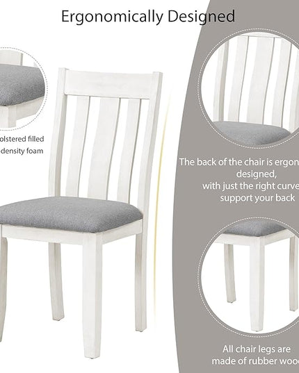 Retro Style 7-Piece Dining Set with Solid Wood Extendable Table and 6 Upholstered Chairs, for Kitchen, Living Room, Home Bar, Easy to Assemble, Gray+White - LeafyLoom