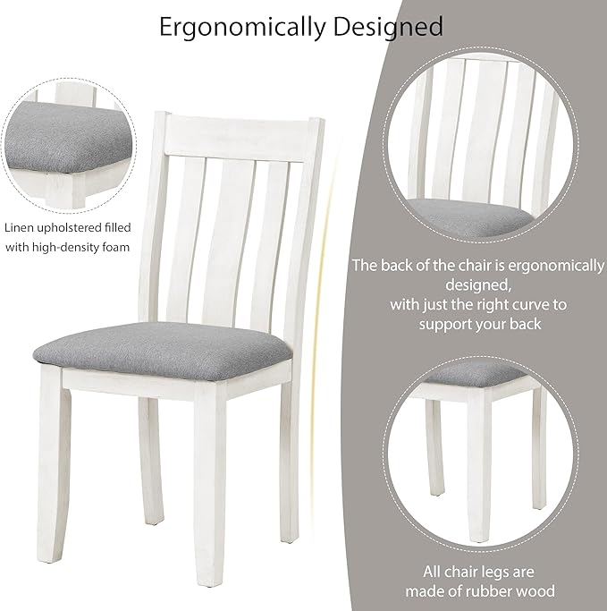 Retro Style 7-Piece Dining Set with Solid Wood Extendable Table and 6 Upholstered Chairs, for Kitchen, Living Room, Home Bar, Easy to Assemble, Gray+White - LeafyLoom