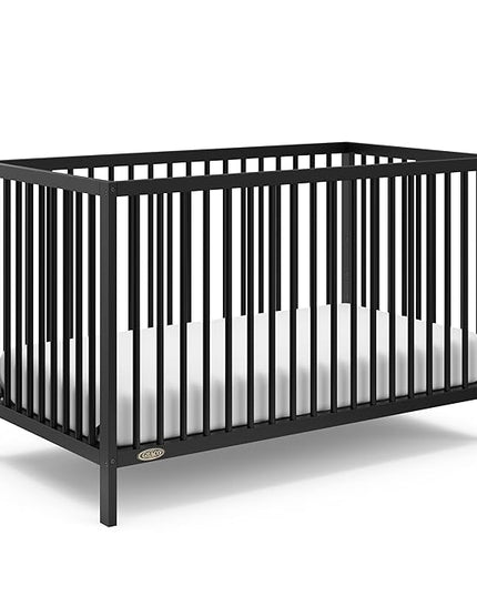 Graco Teddi 5-in-1 Convertible Crib (Black) – GREENGUARD Gold Certified, Converts to Daybed, Toddler & Twin Bed with Headboard and Footboard, Adjustable Mattress Height - LeafyLoom