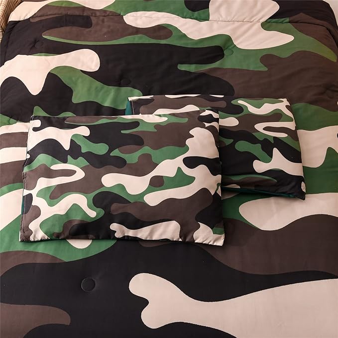 Meeting Story Camouflage Bedding Set, Green Camouflage Comforter Set, 3 PCS One Comforter and Two Pillowases, All Season Soft Bedspread for Kids Teens Adults (Green, Twin) - LeafyLoom