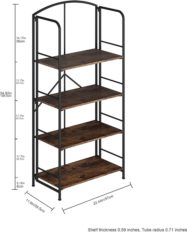 No Assembly Folding Bookshelf, Metal Book Shelf for Storage, Folding Bookcase for Office Organization and Storage (Firestone, 4 Tiers) - LeafyLoom