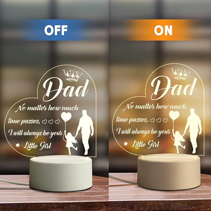 BeneCharm Fathers Day Night Light Gifts for Dad from Daughter and Son, Gifts for Dads Who Have Everything, Dad Birthday Gifts, Best Dad Ever Gifts- Engraved Night Light with Base - LeafyLoom