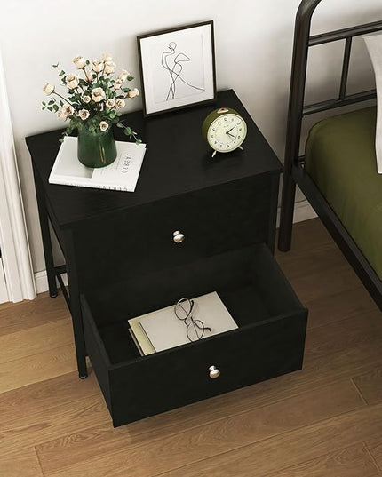 BOLUO Black Nightstands Set of 2, 2 Drawer Dresser for Bedroom Night Stand Small Nightstands End Table with Fabric Drawers Modern - LeafyLoom