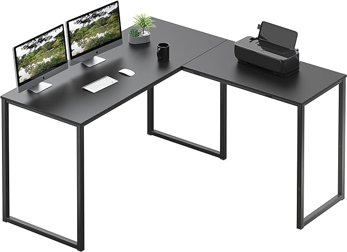 SHW 48-Inch Mission L-Shaped Home Computer Desk, Black - LeafyLoom