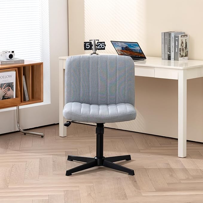 Panana Office Chair Fabric Padded Seat Armless Desk Chair Swivel Computer Task Chair Mid-Back No Wheels Accent Chair (Grey) - LeafyLoom