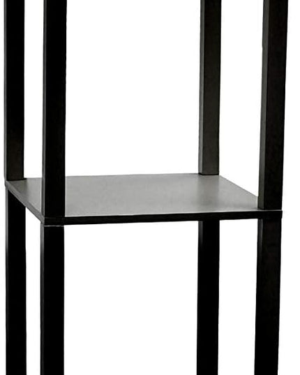 Simple Designs LF1014-BLK-LB Three Shelf Etagere Organizer Storage Floor Lamp with White Linen Shade for Living Room, Bedroom, Office, Hallway, Black, with Feit LED Bulb Included - LeafyLoom