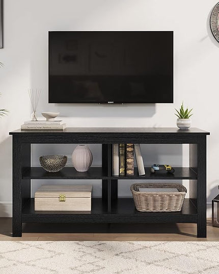Panana Black TV Stand for 50 inch TV, Storage Shelves, Entertainment Center, Media Console, Living Room, Bedroom - LeafyLoom