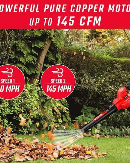 Leaf Blower, VOLTKORE 20V Cordless Leaf Blower, Electric Battery Powered Leaf Blower for Blowing Leaves, Dust in Lawn, Patio, Jobsite...(Quick Charger & 2 Battery Included) - LeafyLoom