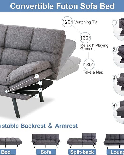 MUUEGM Futon Sofa Bed Couch Convertible Memory Foam Sleeper Love Seat,Modern Daybed for Living Room,Office,Small Space,Apartment,Adjustable Backrests Armrests,71" Sofabed, Pure Grey - LeafyLoom