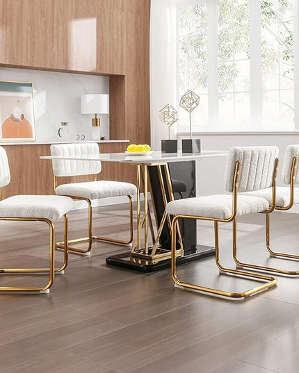 Zesthouse Mid Century Dining Chairs Set of 4, White Boucle Dining Room Chairs with Gold Legs, Upholstered Armless Accent Chairs Side Chairs for Living Room - LeafyLoom