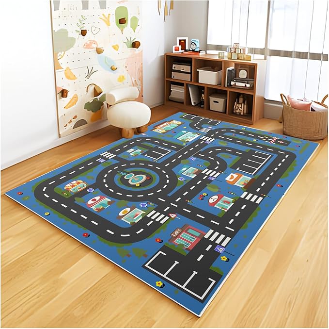 Analog ABC Kids Rug Playroom Car Rug Play Mat City Life Road Rug for Cars Fun City Map for Carpet for Bedroom Boys (78 * 118 inches, Hope City) - LeafyLoom