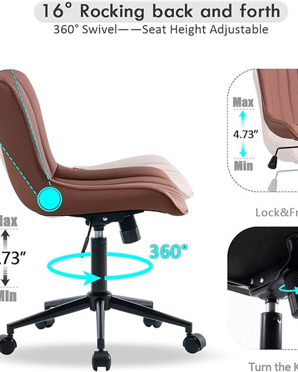 YOUNIKE Armless Office Chair with Wheels Leather Swivel Desk Chair Upholstered Adjustable Computer Task Chair Modern Rolling Vanity Chair Rocking Gaming Chair Dusty Rose Pink - LeafyLoom