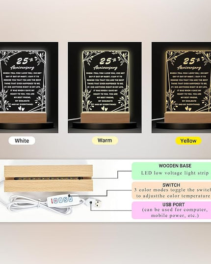 25th Anniversary Wedding Gift,25th Anniversary Dimmable Night Light for Couples,Parents,Husband & Wife,25th Anniversary for Christmas with Gift Box - LeafyLoom