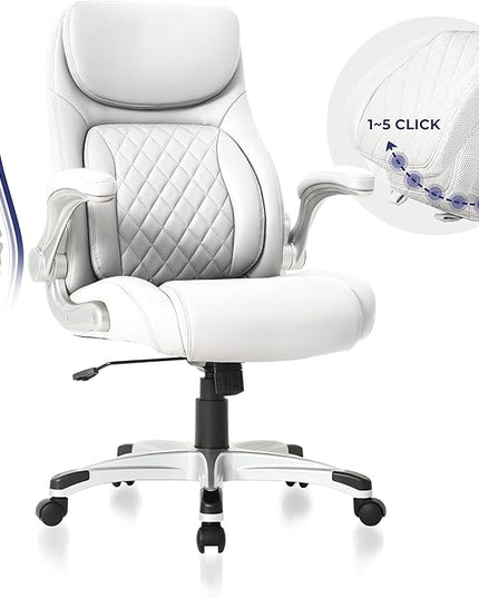 Nouhaus Ergonomic Office Chair Premium Microfiber Leather Adjustable Lumbar Support, Home Desk Gaming Chairs Executive Computer Chair with Adjustable Armrests (Posture,White) - LeafyLoom