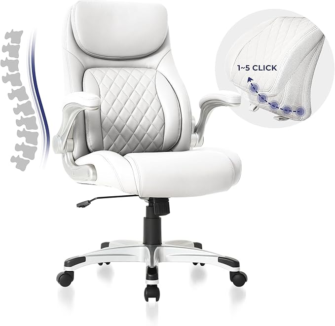Nouhaus Ergonomic Office Chair Premium Microfiber Leather Adjustable Lumbar Support, Home Desk Gaming Chairs Executive Computer Chair with Adjustable Armrests (Posture,White) - LeafyLoom