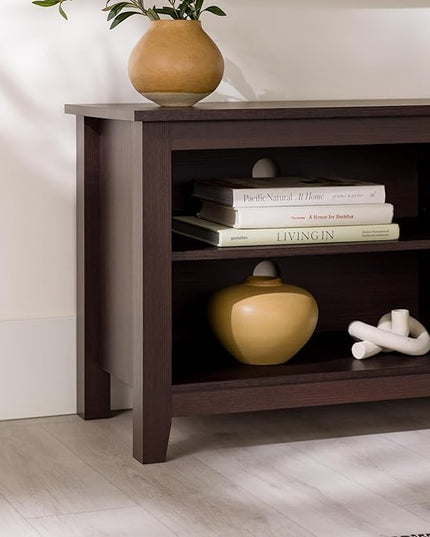 Walker Edison Wren Classic TV Console Entertainment Media Stand with Storage for Televisions up to 65 Inches, 58 Inch, Espresso - LeafyLoom