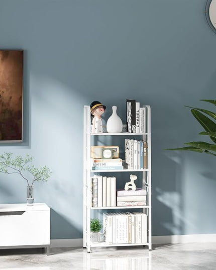 Bookshelf Storage Shelf Bookcase Freestanding Storage Stand Book Organizer for Living Room, Bedroom, Kitchen, Rust Resistance,Easy Assembly Multi-Functional Organizer (4 Tiers, White) - LeafyLoom