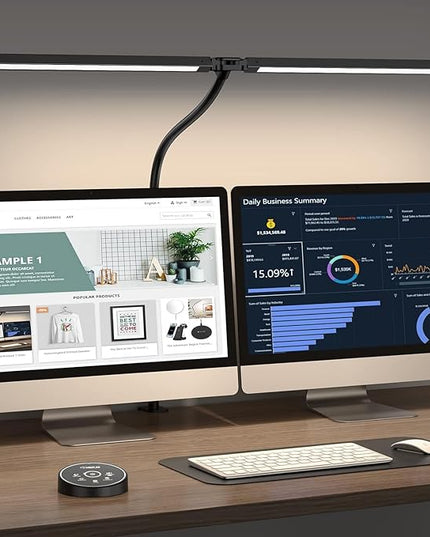 Led Desk Lamp for Office Home - Eye Caring Architect lamp with Clamp,Dual Screen Computer Monitor Gooseneck Smart Light: 24W 5 Color Flexible Adjustable Lighting Table Lamp for Study Drafting - LeafyLoom