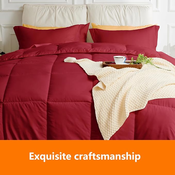 California King Size Comforter Set - 3 Pieces, 1 Reversible Comforter and 2 Pillowcases,Soft Quilted Warm Fluffy Cooling Bedding for All Season,Red - LeafyLoom