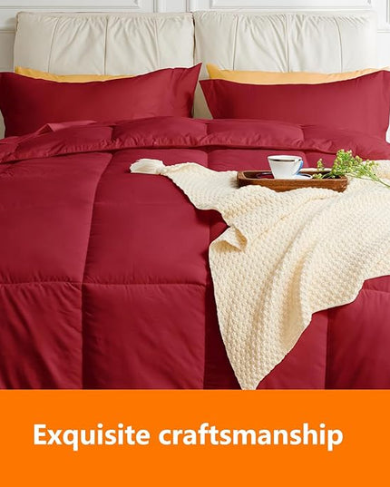 Full Size Comforter Set - 3 Pieces, 1 Reversible Comforter and 2 Pillowcases,Soft Quilted Warm Fluffy Cooling Bedding for All Season,Red - LeafyLoom