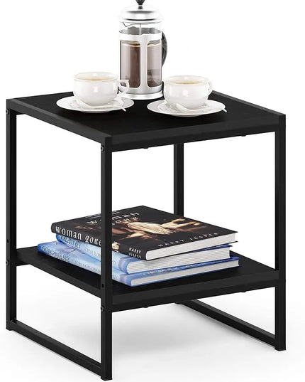 FURINNO Camnus Modern Living 2-Tier End Table, Americano, 15.9 in x 15.75 in x 18 in - LeafyLoom