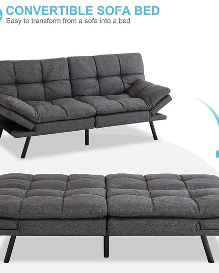 MUUEGM Futon Sofa Bed Couch - Convertible Sofa Bed, Loveseat Sleeper Sofa with Adjustable Backrest, Memory Foam Folding Futon for Living Room, Small Space, Apartment, Office, Grey - LeafyLoom