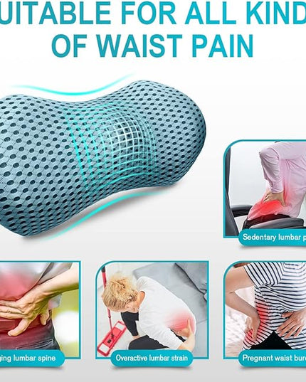 Lumbar Support Pillow - Memory Foam for Low Back Pain Relief, Ergonomic Streamline Car Seat, Office Chair, Recliner and Bed (blue) - LeafyLoom