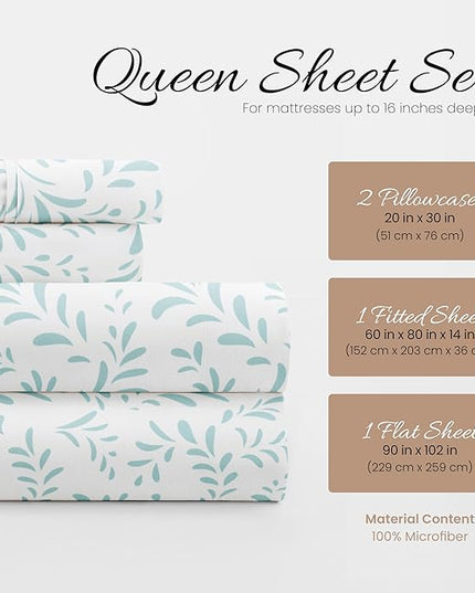 Linen Market 4 Piece Queen Bedding Sheet Set (Light Blue Vines) - Sleep Better Than Ever with These Ultra-Soft & Cooling Bed Sheets for Your Queen Size Bed - Deep Pocket Fits 16" Mattress - LeafyLoom