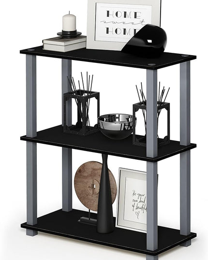 Furinno Turn-S-Tube 3-Tier Compact Multipurpose Shelf Display Rack with Square Tube, Black/Grey - LeafyLoom