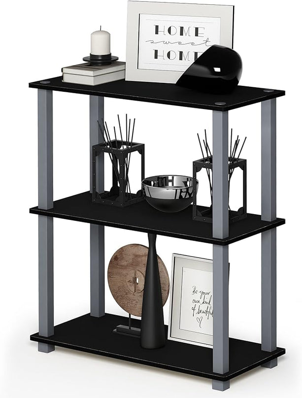 Furinno Turn-S-Tube 3-Tier Compact Multipurpose Shelf Display Rack with Square Tube, Black/Grey - LeafyLoom