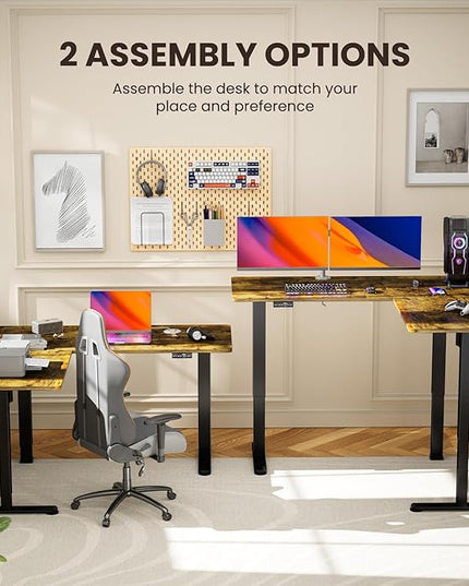 ErGear 63" Dual Motor L Shaped Standing Desk, 28"-46" Electric Height Adjustable, 2 Assembly Options to Fit Room Corner, Suitable for Sitting or Standing Up for Working or Gaming from Home, Vintage - LeafyLoom